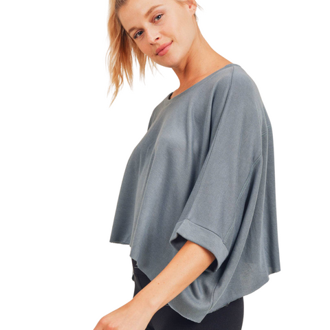 Cropped Loose-Fit Boxy Top - Sea