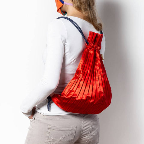 Write Sketch & - RED COLOR SATIN PLEATED BACKPACK