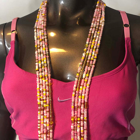 Waist Beads/w Charm - Pink & White