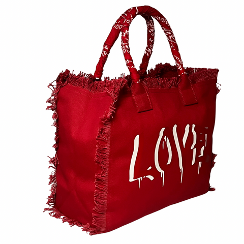 Dripping LOVE Shoulder Tote - Red/White