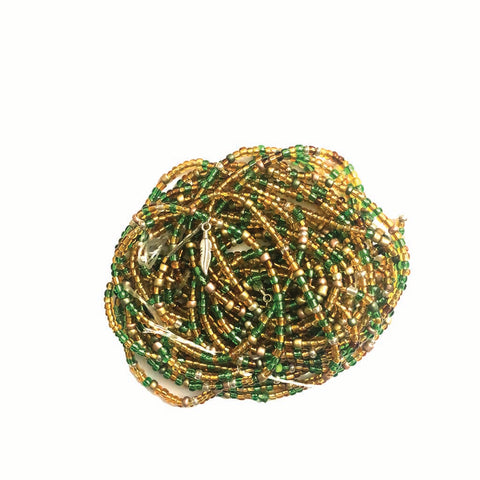 Waist Beads/w Charm - Green & Golds