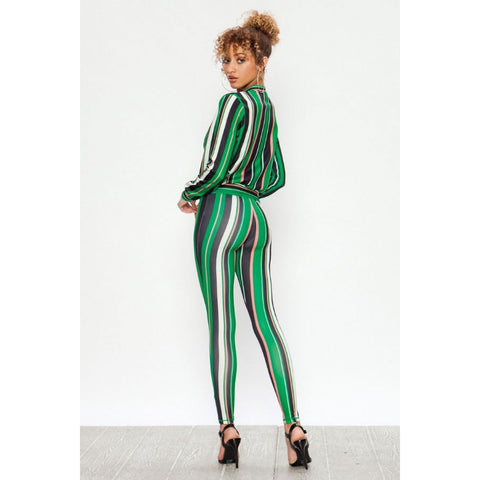 Vintage Stripe Track Suit - Olive