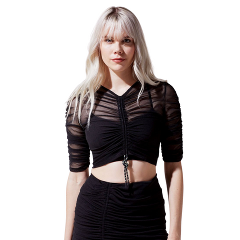 Ruched Mesh Top Shade in Black