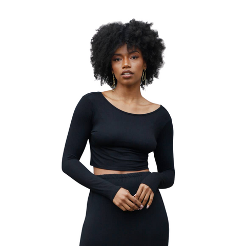 Long Sleeve French Terry Knit Crop Top