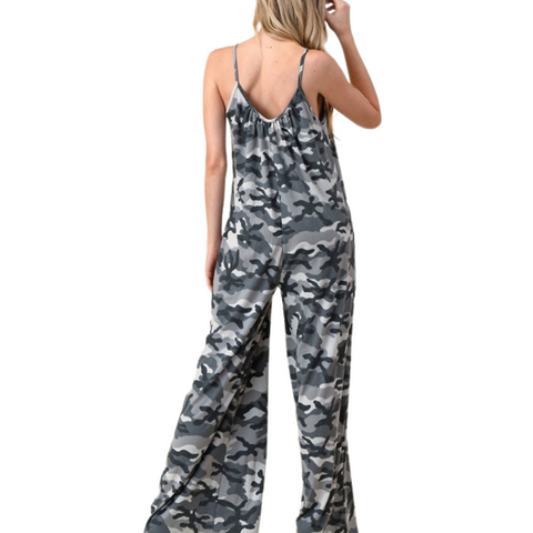 Wide Leg Camouflage Jumpsuit