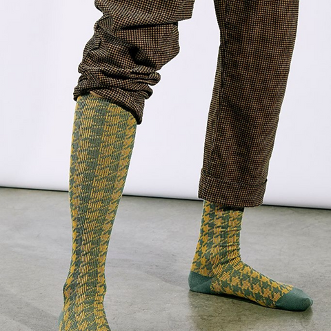 Hounds Tooth Over the Knee Sock - Chartreuse