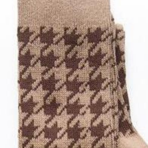 Hounds Tooth Over the Knee Sock - Tan/Brown