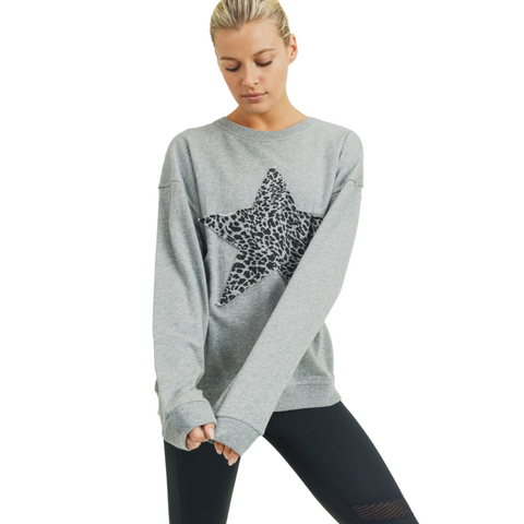 Antiqued Star Cheetah Print Sweatshirt - Grey
