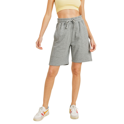 Cotton A-Line Midi Shorts - Grey