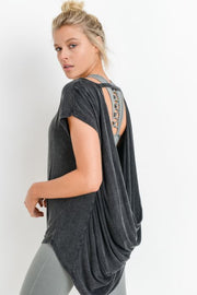 Open Back Drape Mineral Wash Top at 34.99